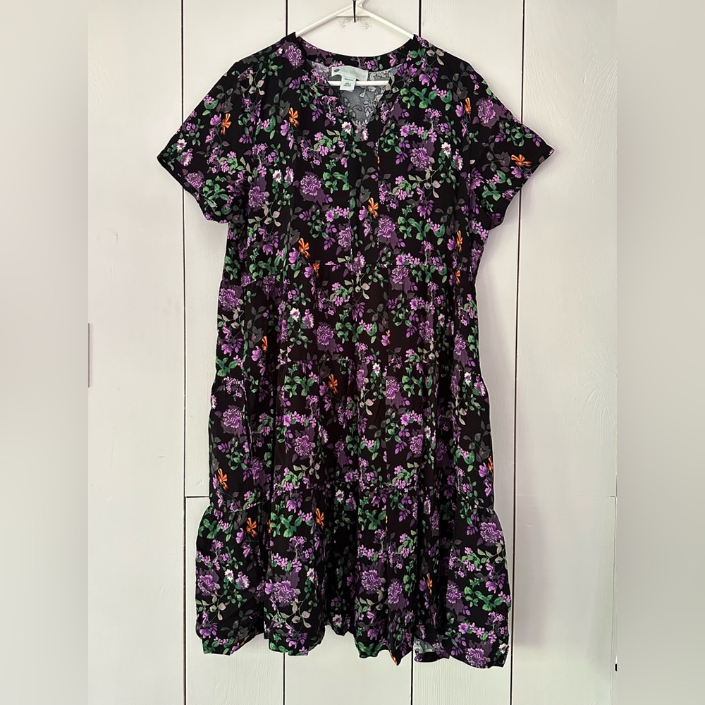 Ella Simone Tiered Dark Floral Dress Sz L Cottagecore Fairy